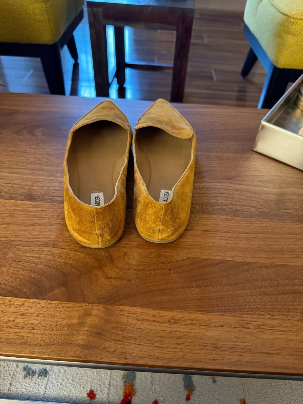 Steve Madden Mustard Yellow Suede Pointed Loafers - Picture 3 of 6